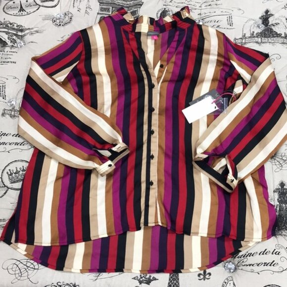 Vince Camuto Mayfair Stripe Ruffle Neck Blouse - Picture 4 of 7